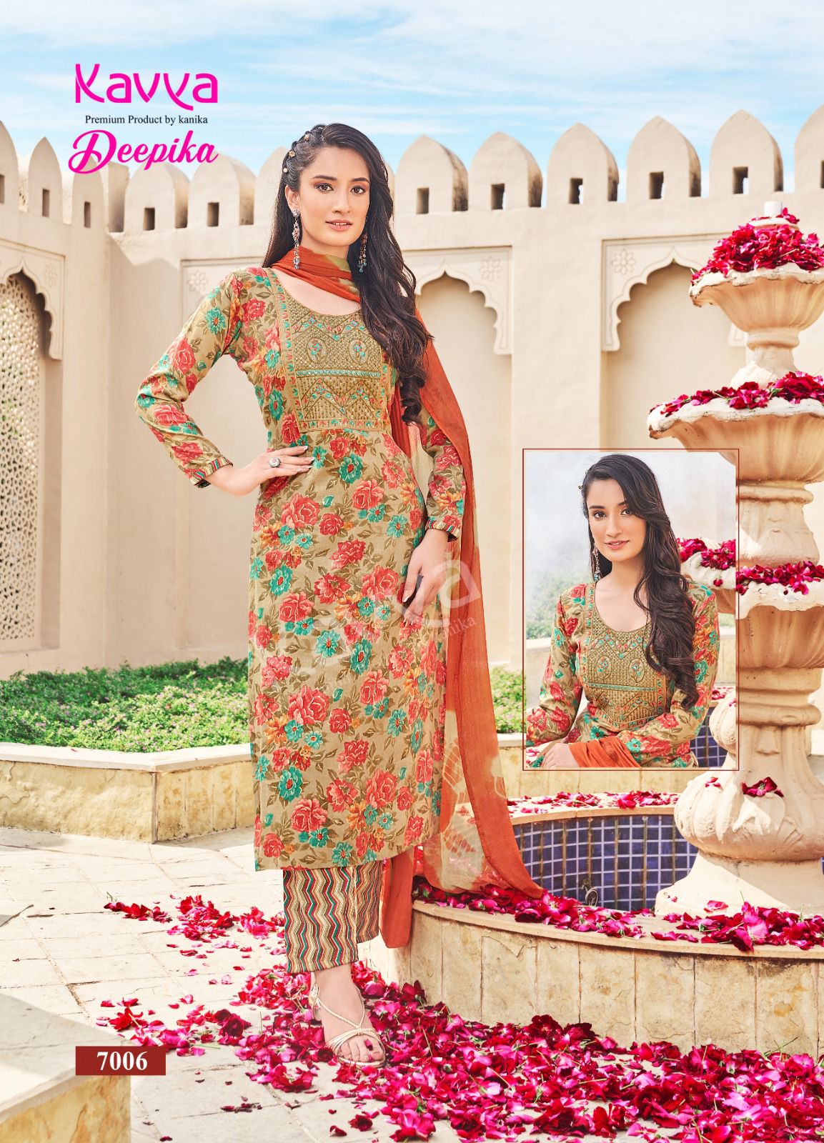 Kavya Deepika Vol 7 Embroidery Straight Cut Kurti With Bottom Dupatta